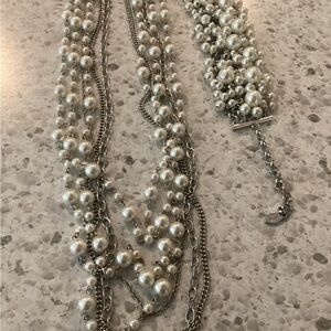Elegant Silver Pearl Necklace and bracelet